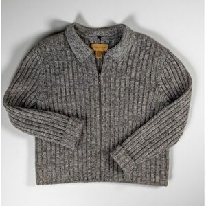 Classiques Entier Petites Gray 100% Wool Ribbed Full Zip Cardigan Sweater L